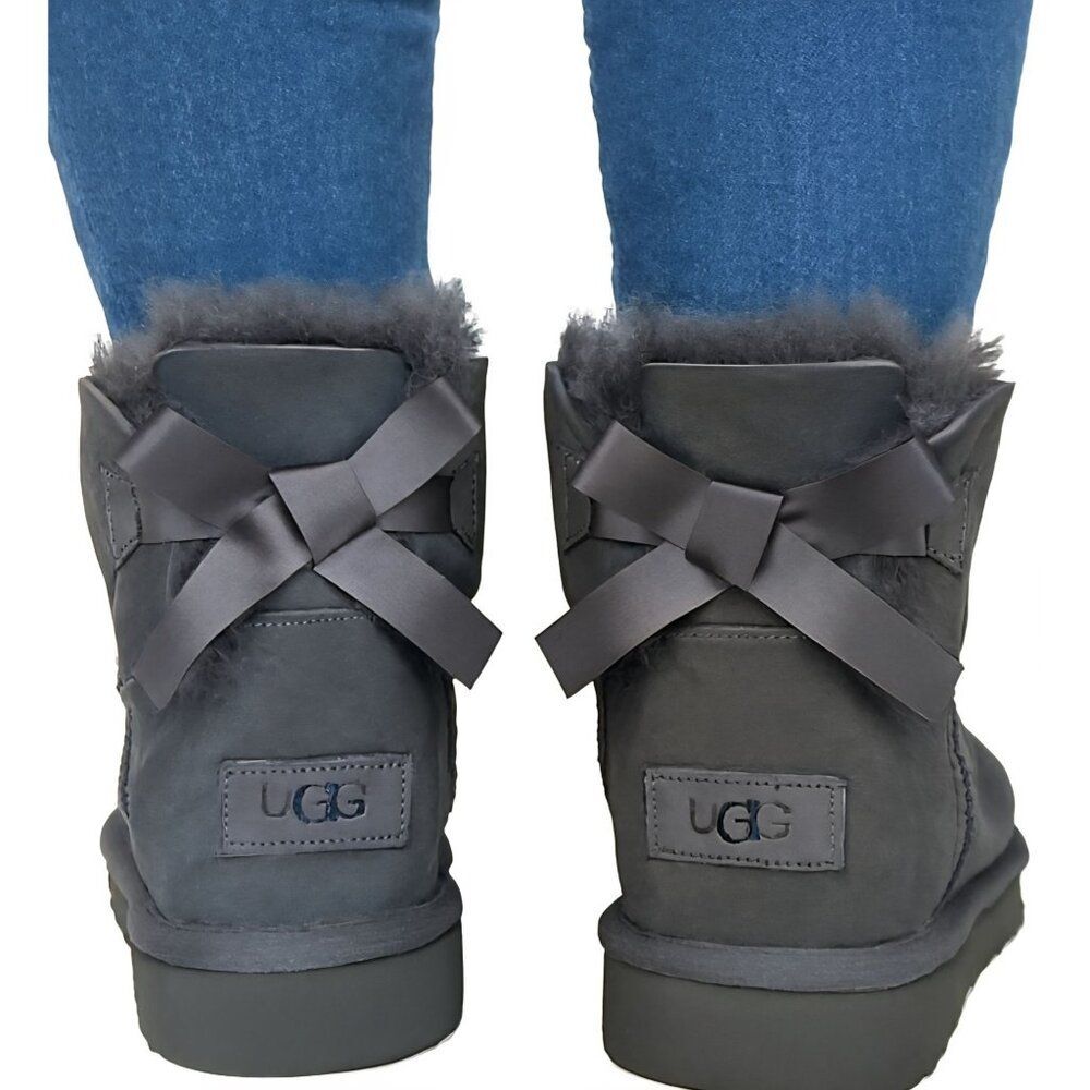 Ugg Australia Boots Mini Bailey Bow II SHEERLING Snow Gray Women's Woman's 7